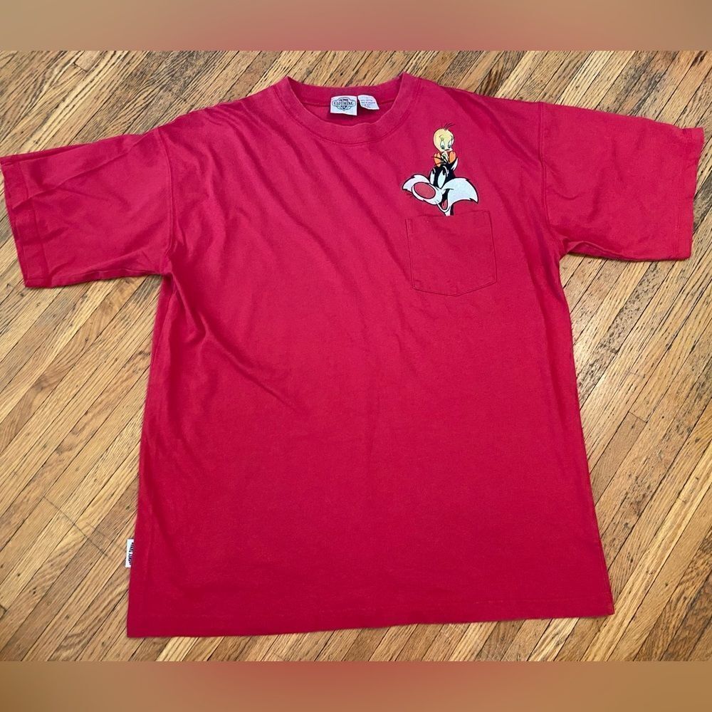 Vintage Looney Tunes Acme dark pink embroidered short sleeve tee shirt